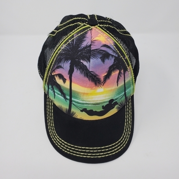 DISNEY PARKS MICKEY MOUSE HAWAII TROPICAL BLACK MESH TRUCKER HAT SNAP BACK CAP - Picture 2 of 13